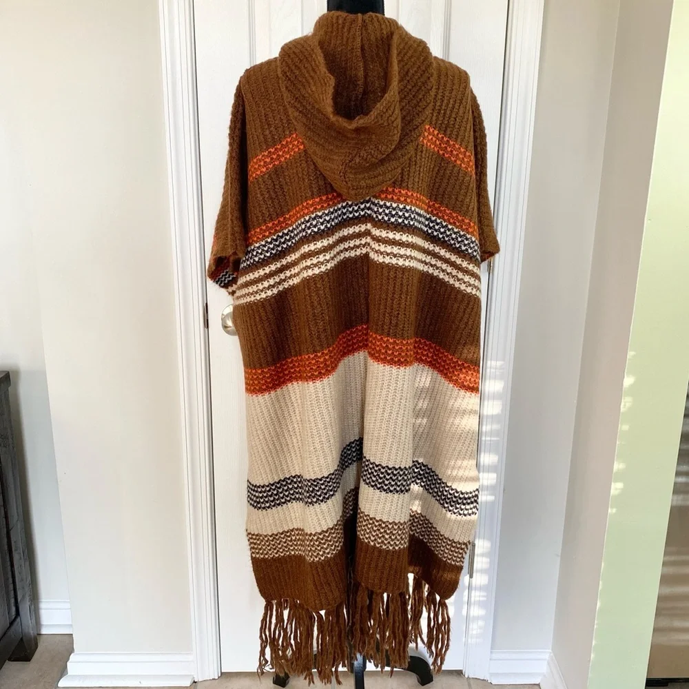 Free People Women's Sweater Leslie Oversized Hooded Canyon Combo Poncho NWT